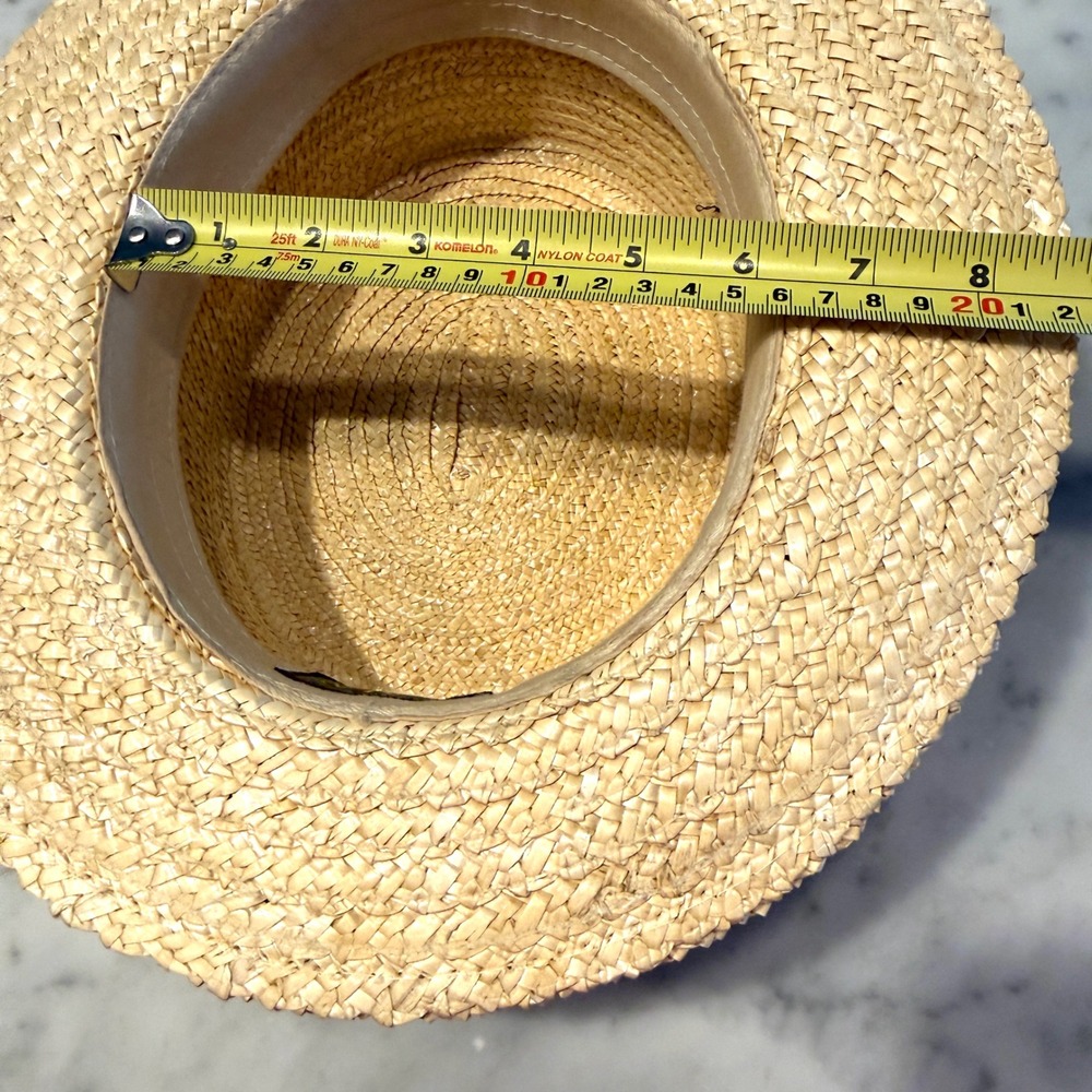 Scala Classica Natural Straw Boater Hat Navy Red Ribbon Bow Skimmer Handmade - Picture 4 of 8